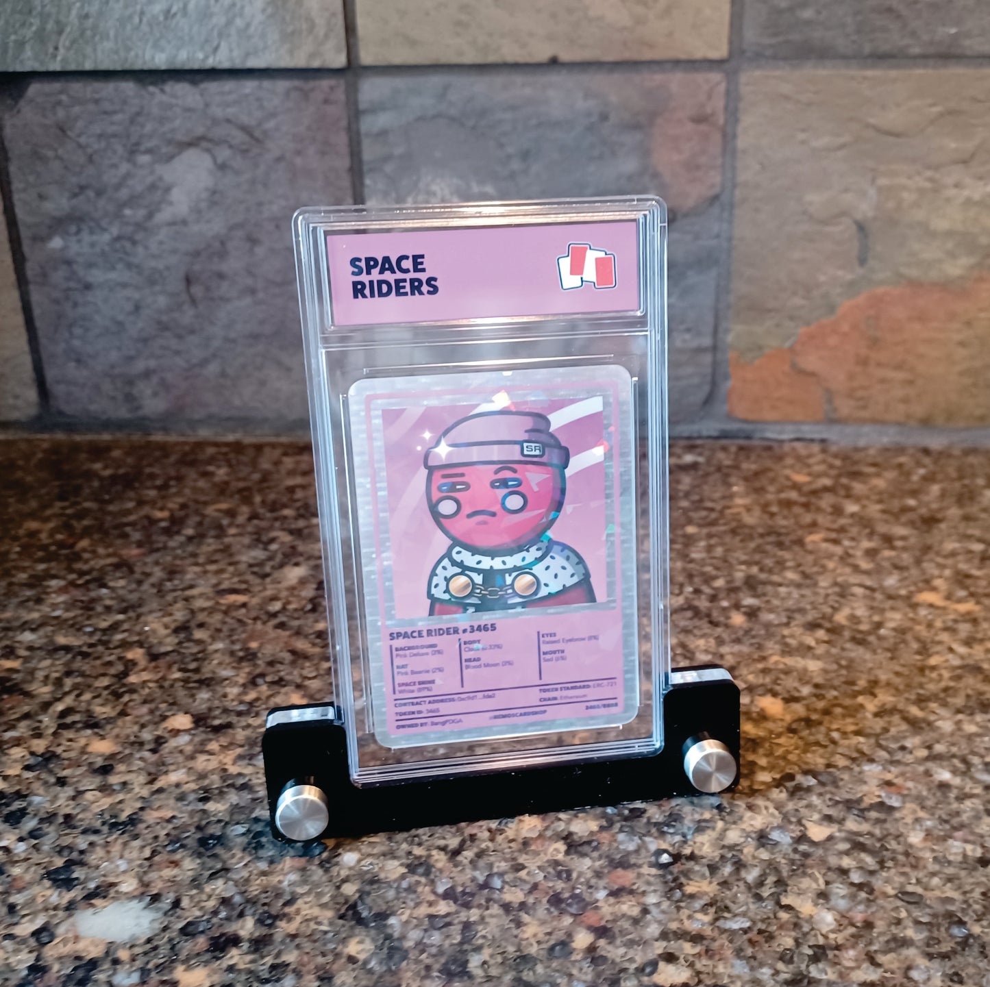 NFT Foil Trading Card Slab with Chrome and Acrylic Display Stand