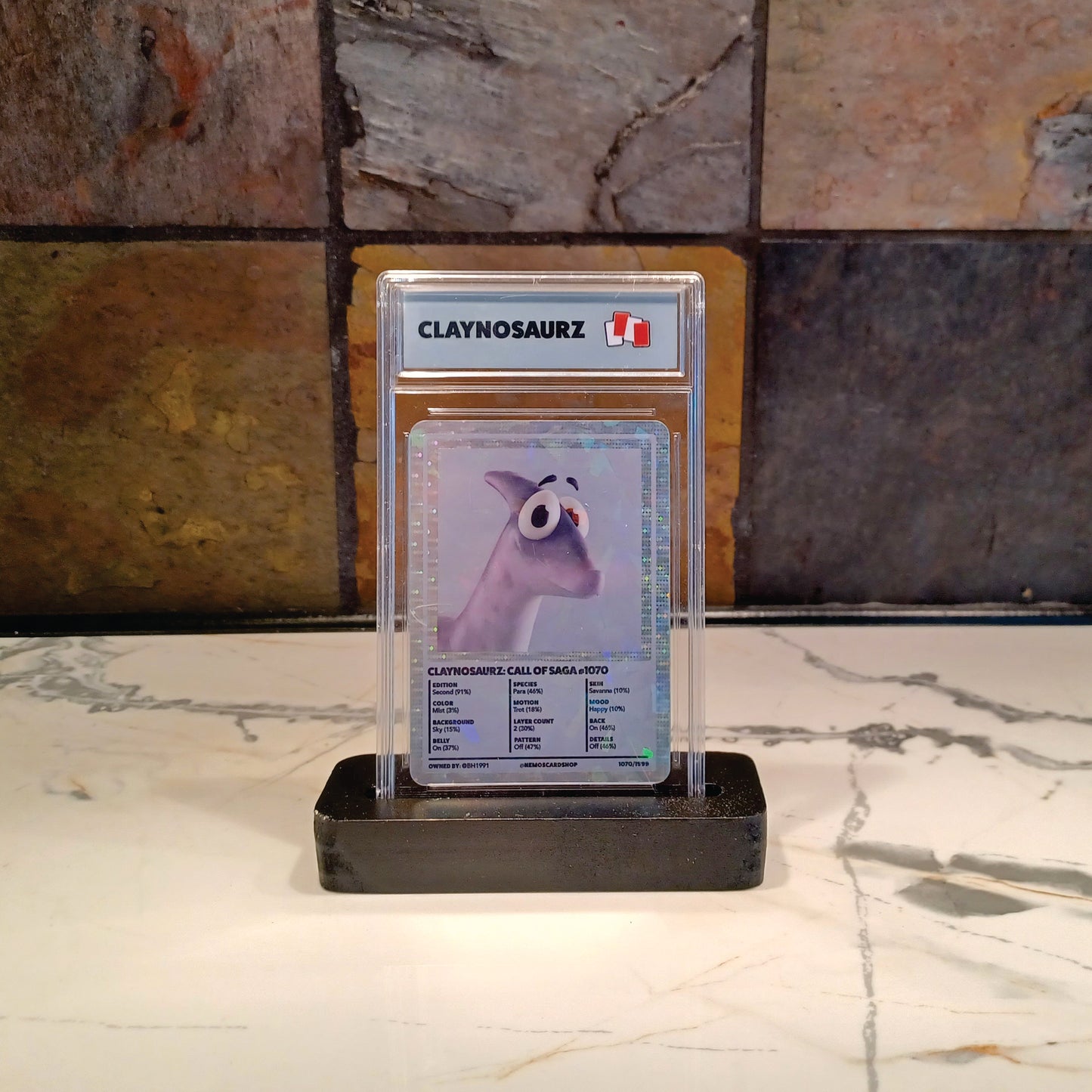 NFT Foil Trading Card Slab with Wooden Display Stand
