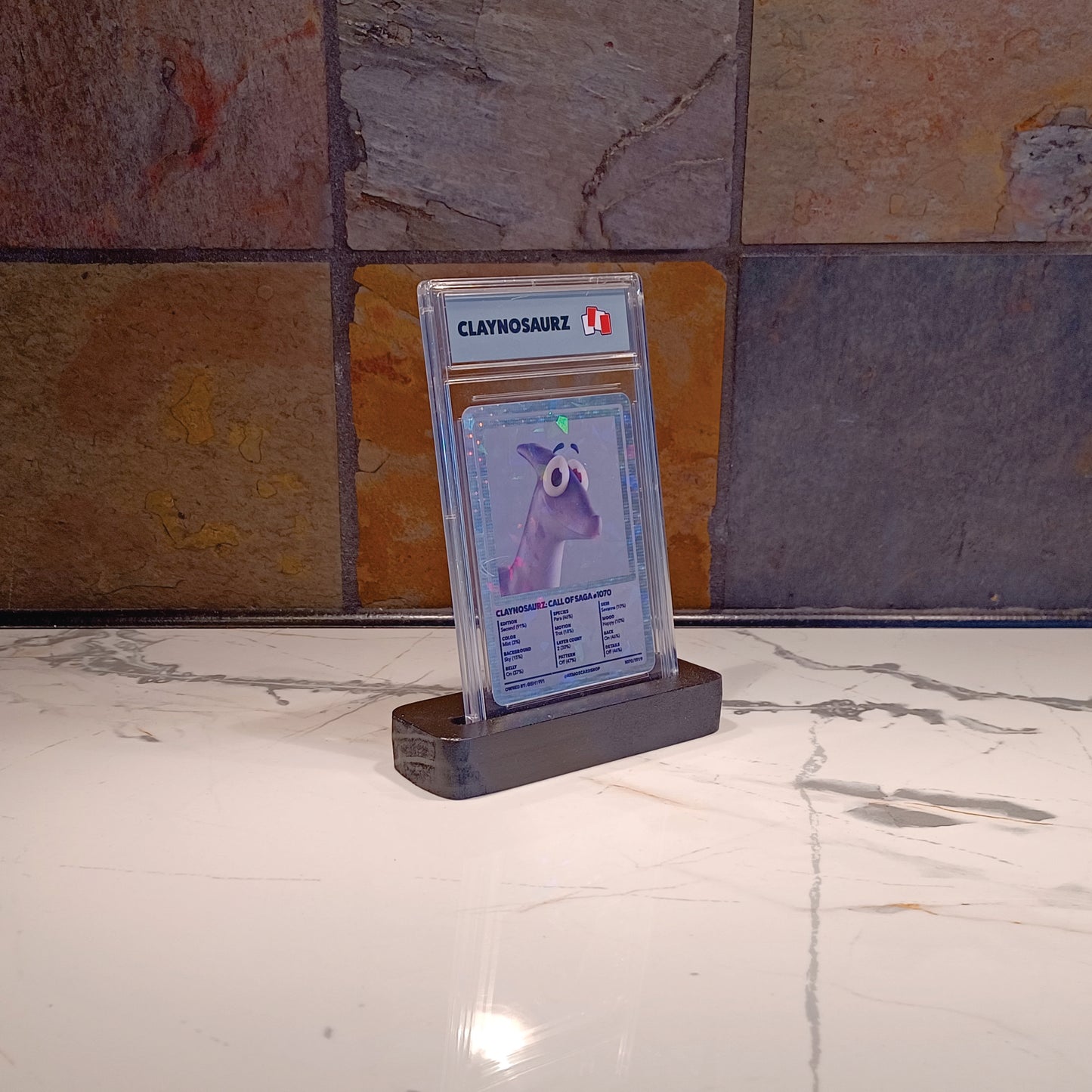 NFT Foil Trading Card Slab with Wooden Display Stand